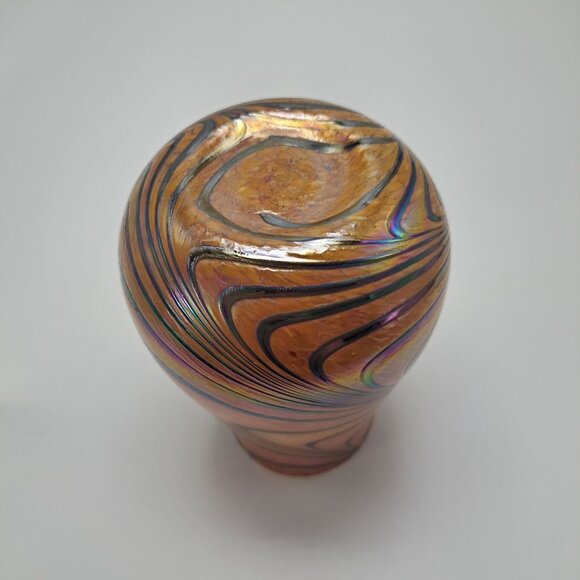 Brown Pulled Feather Iridescent Art Glass Vase - Picture 8 of 8